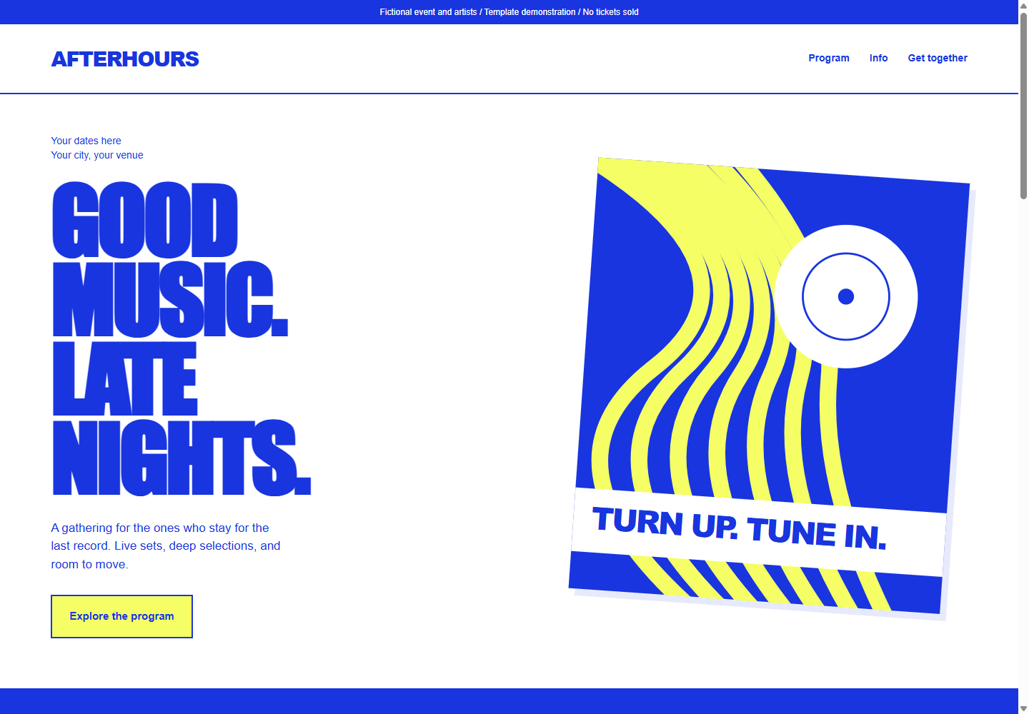 Afterhours website design for music events & live venues