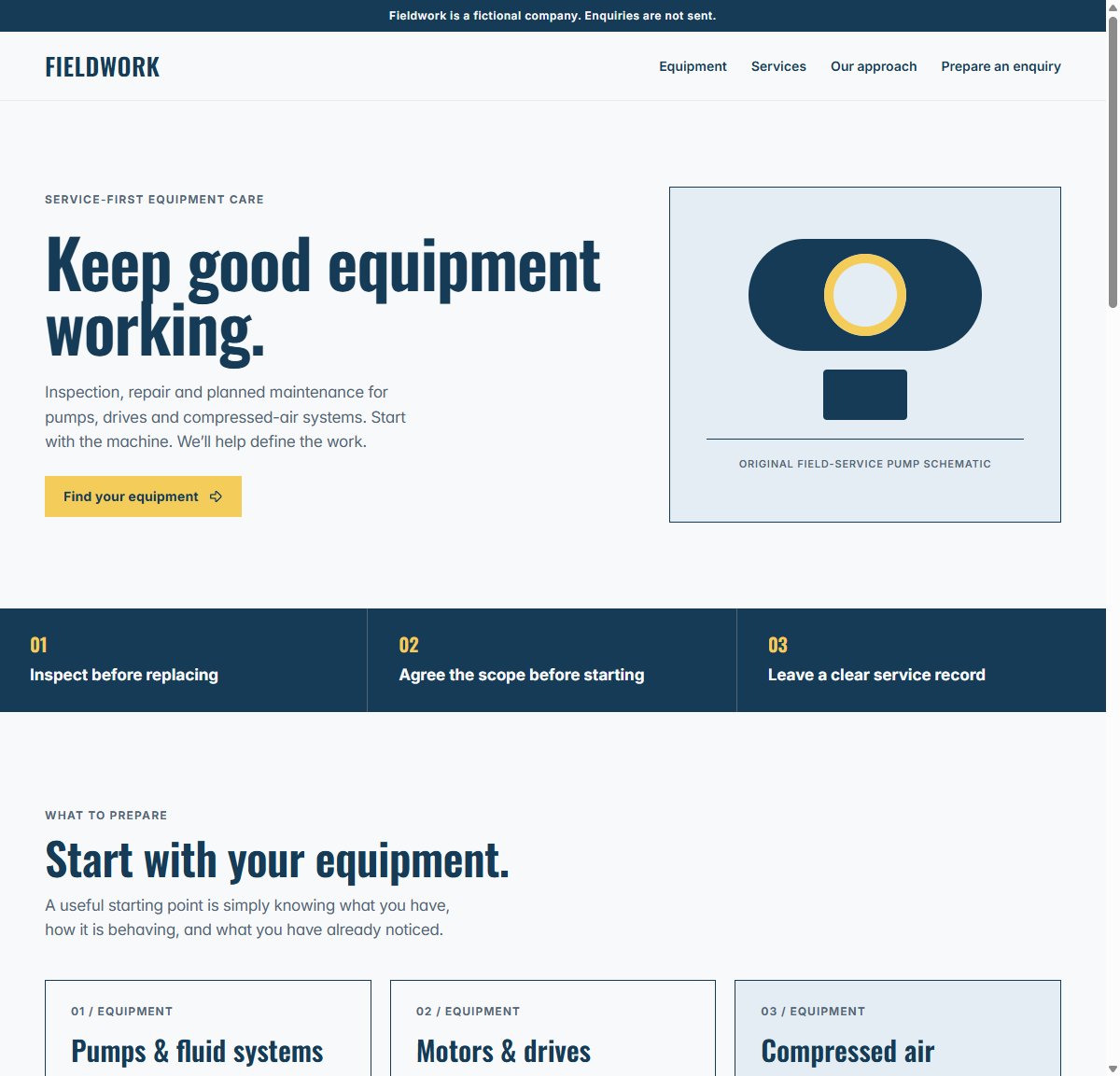 Fieldwork website design for equipment services